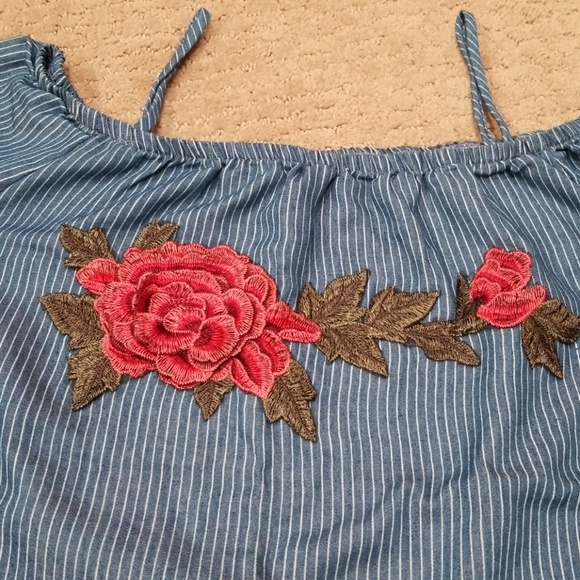 Blue Stripe top with Red Roses - Picture 2 of 5
